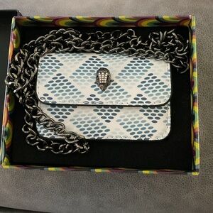 Kurt Geiger White & Blue Snake-Head Chain Crossbody Bag